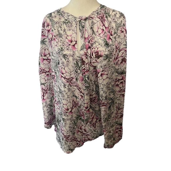 Torrid Womens Plus Size White Pink Floral Georgette Bow Tie Blouse, Size 1 (1X) - Picture 3 of 9